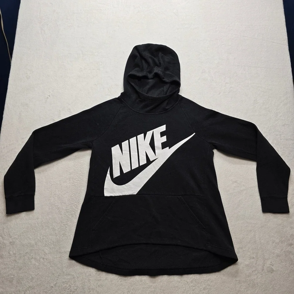 Nike Hoodie Women XL Black Logo Sweatshirt Athleisure Streetwear